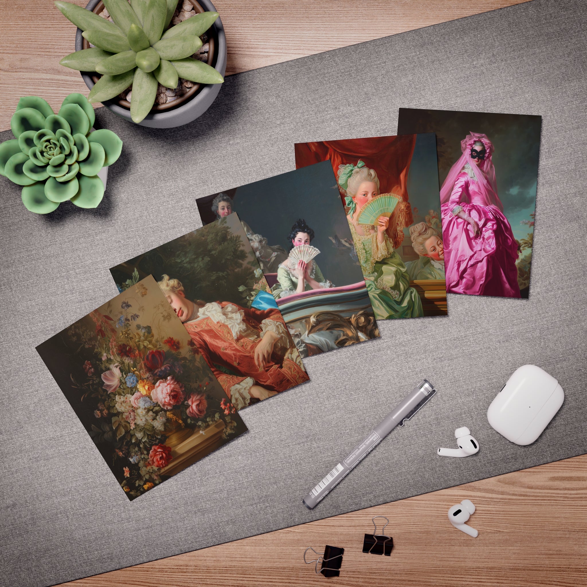 Vintage Rococo Art Greeting Cards — 5-Pack Blank Note Cards