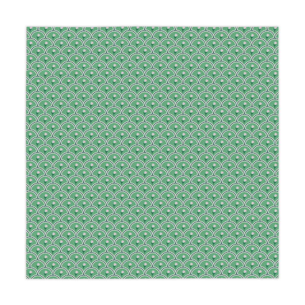 Green Scallop Pattern Tablecloth — Retro Art Deco Geometric Dining Linen