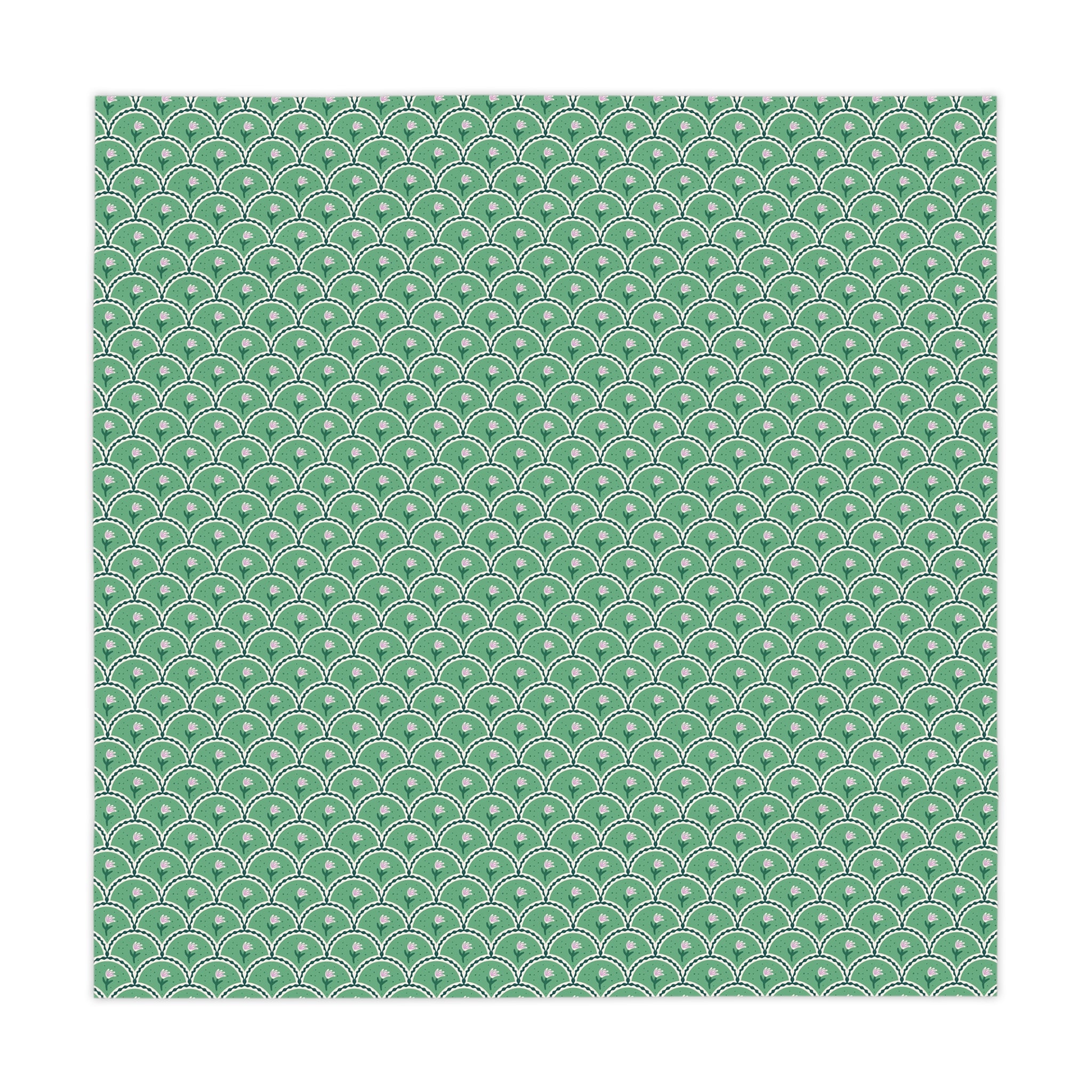 Green Scallop Pattern Tablecloth — Retro Art Deco Geometric Dining Linen