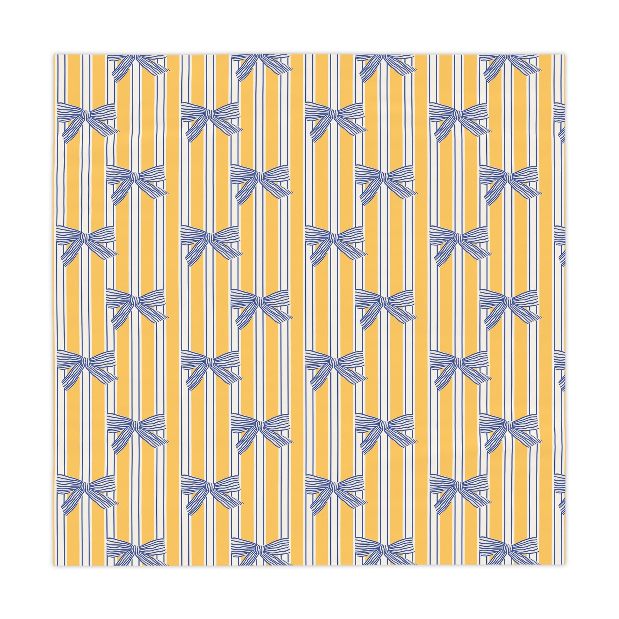 Striped Yellow Tablecloth with Blue Bow Pattern