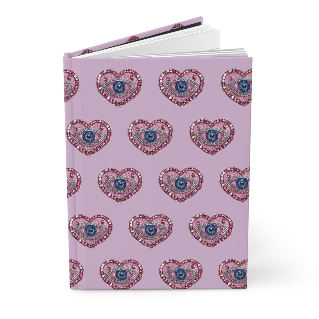Hardcover Journal — Pink Heart Eye Pattern Notebook, Cute Mystical Writing Diary