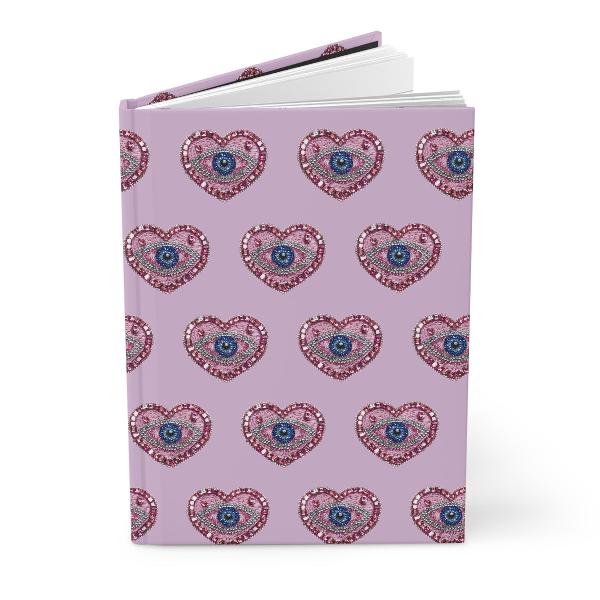 Hardcover Journal — Pink Heart Eye Pattern Notebook, Cute Mystical Writing Diary