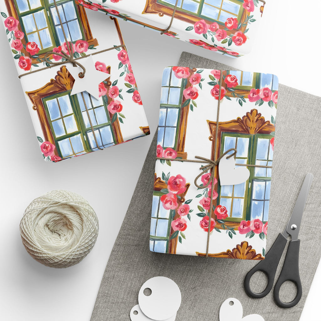 Floral Window Wrapping Paper – Vintage Rose Garland Gift Wrap