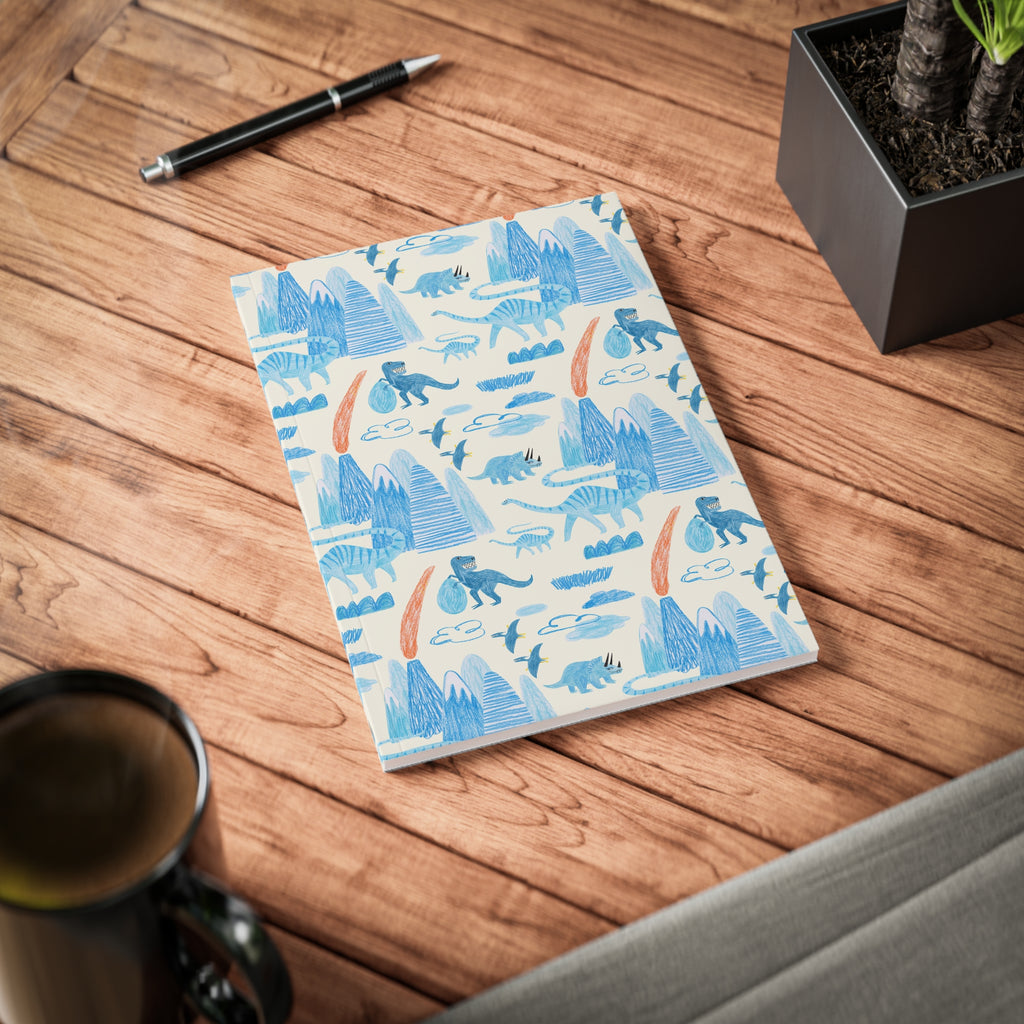 Dinosaur Notebook A5 | Blue Jurassic Pattern Journal