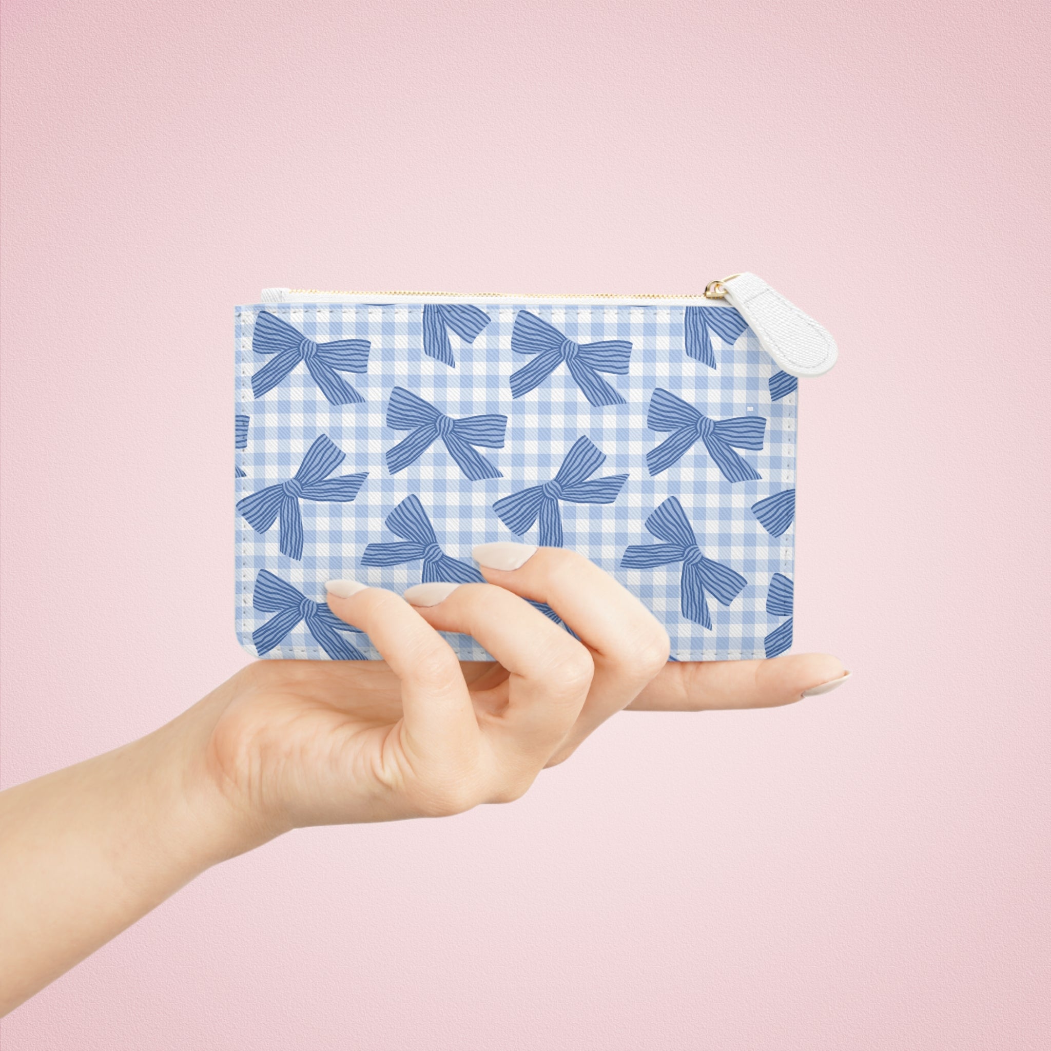 Mini Clutch — Blue Gingham Bow Patterned Coin Pouch