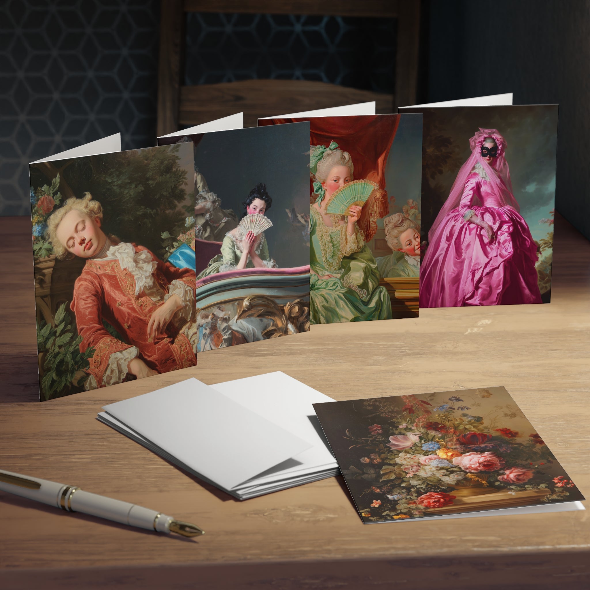 Vintage Rococo Art Greeting Cards — 5-Pack Blank Note Cards