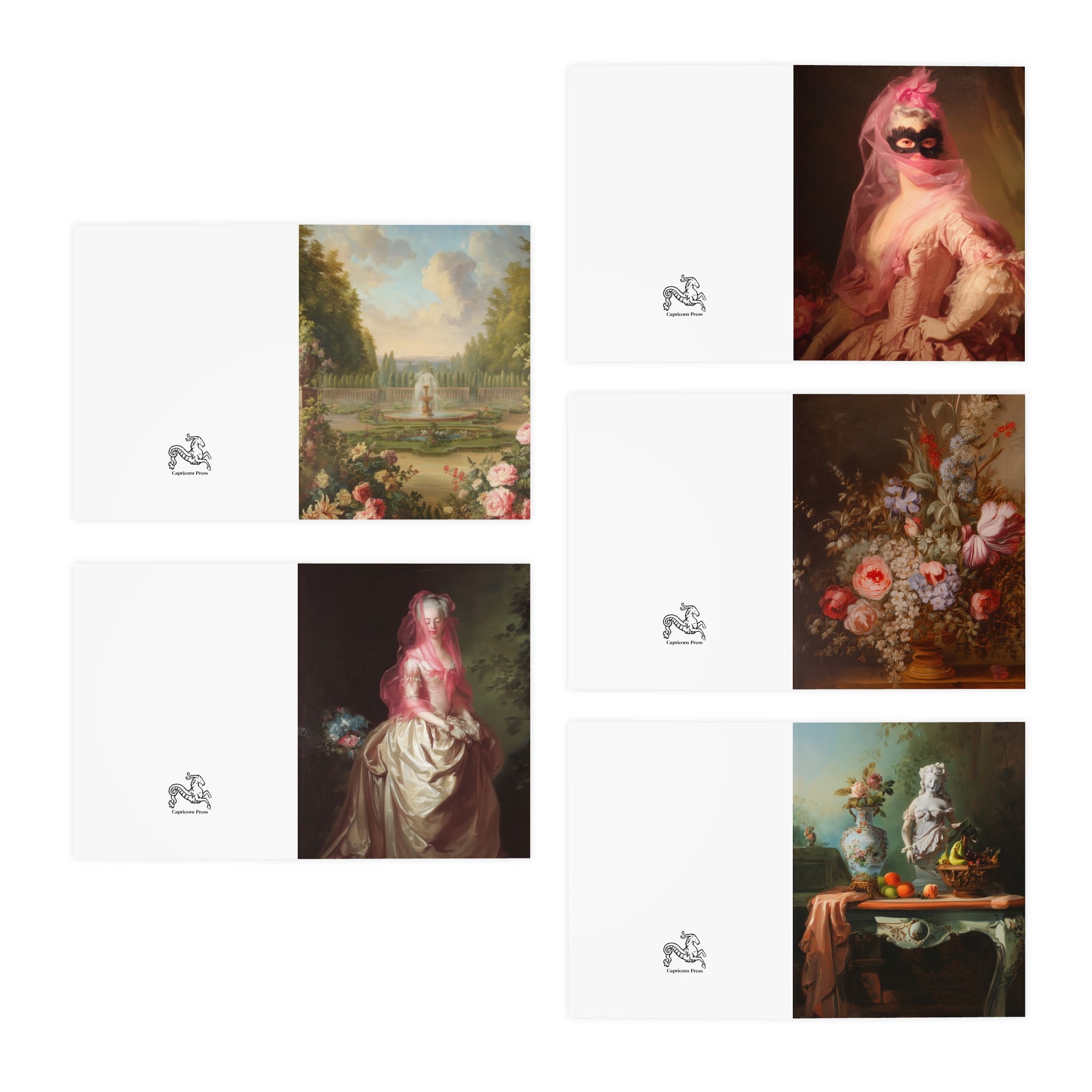 Vintage Floral & Rococo Art Greeting Cards (5-Pack)