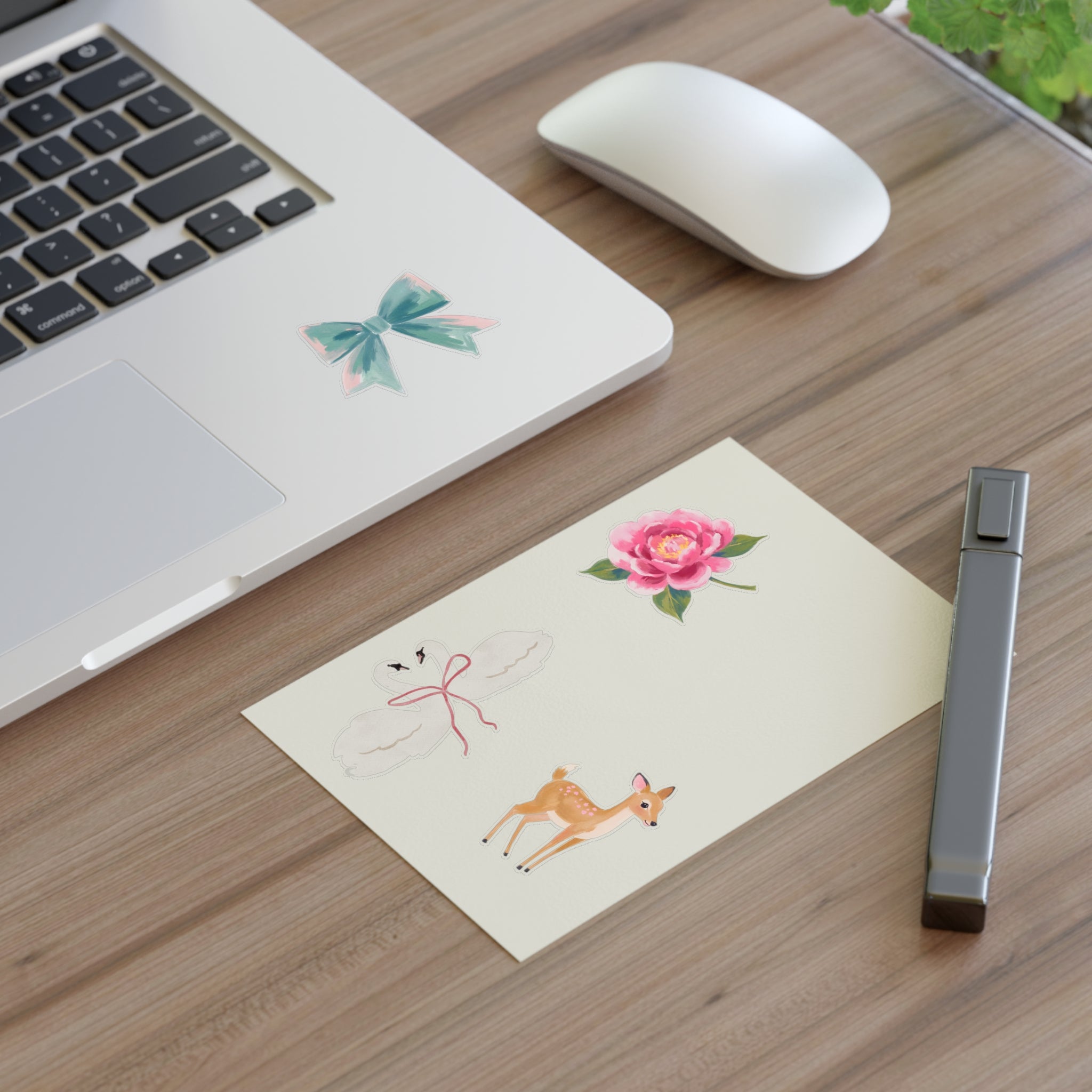 Sticker Sheets — Watercolor Deer, Peony, Swan Hearts & Pastel Bow Set