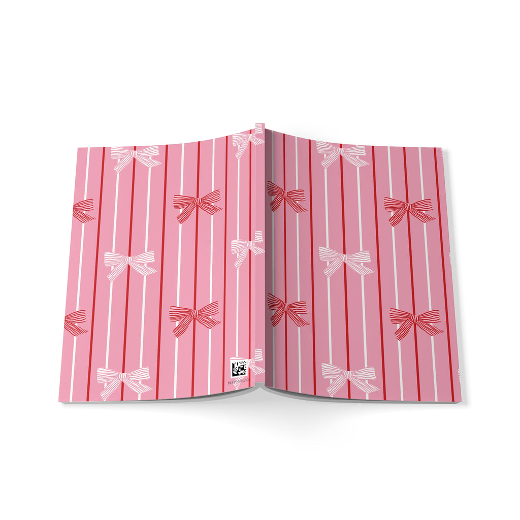 Bow Stripe Notebook A5 | Pink Softcover Journal