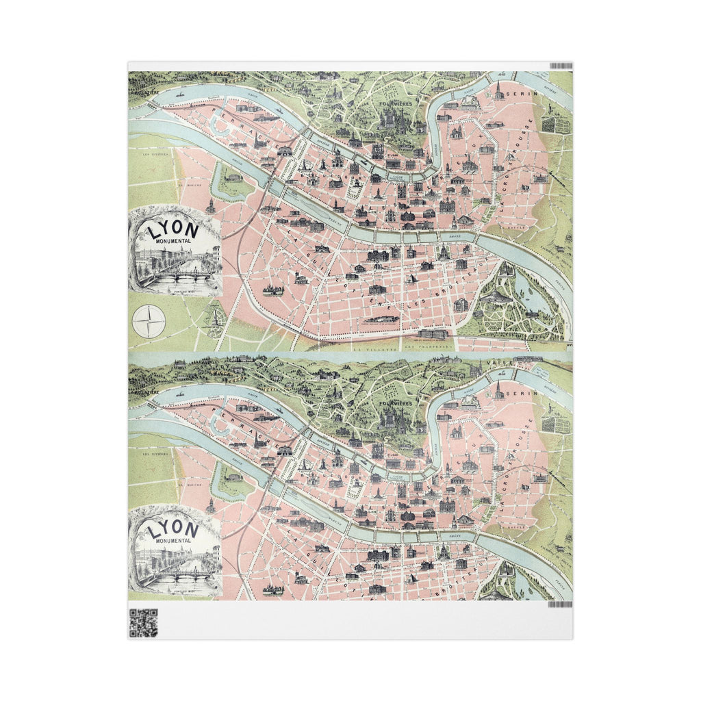 Wrapping Paper, Lyon City Map Gift Wrap, Vintage French Cartography Design