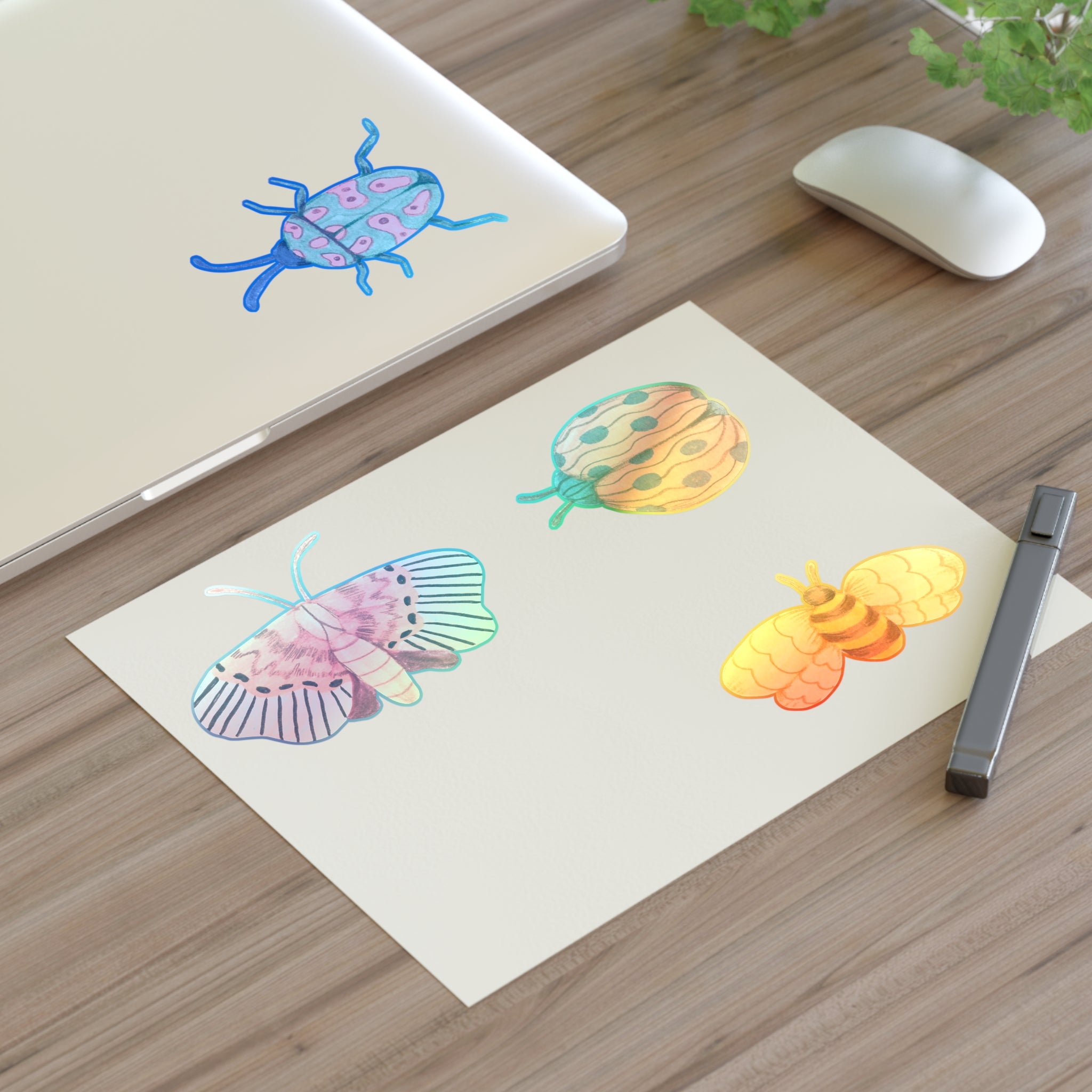 Whimsical Insect Sticker Sheet — Colorful Beetle, Ladybug, Moth & Bee Decals