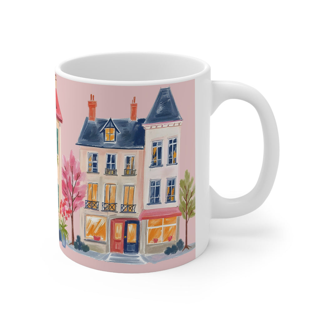 Mug — Pastel Parisian Houses Ceramic Coffee Cup (11oz & 15oz)