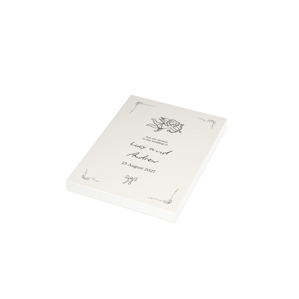 Vintage Cherub Wedding Invitation Card – Two-Sided Ceremony & Reception Template
