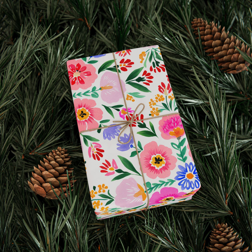 Floral Spring Gift Wrapping Paper — Pink Watercolor Flowers Pattern