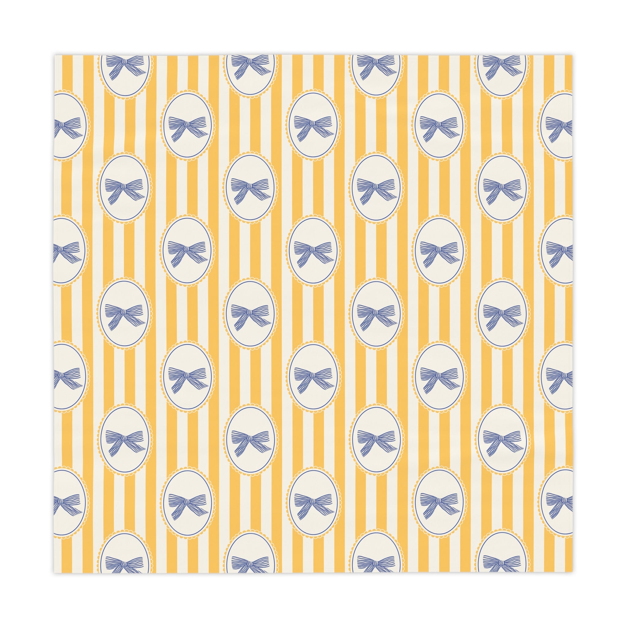 Striped Yellow Bow Tablecloth — Vintage-Inspired Decorative Table Cover for Tea Parties & Everyday Dining