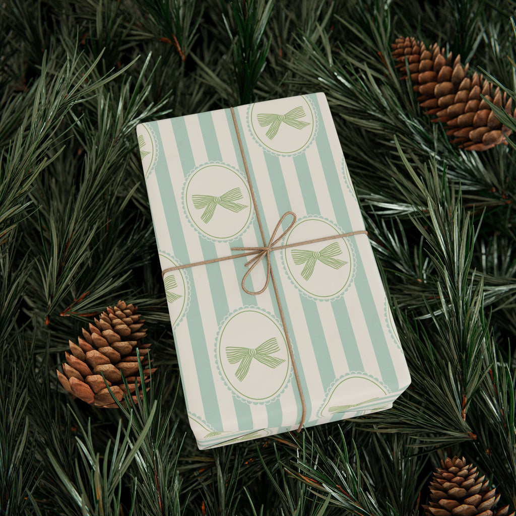 Bow Wrapping Paper | Pastel Green Stripe Gift Wrap