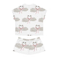 Women's Pajama Set, Swan Ribbon Sleepwear, Cute White Swan Short Set