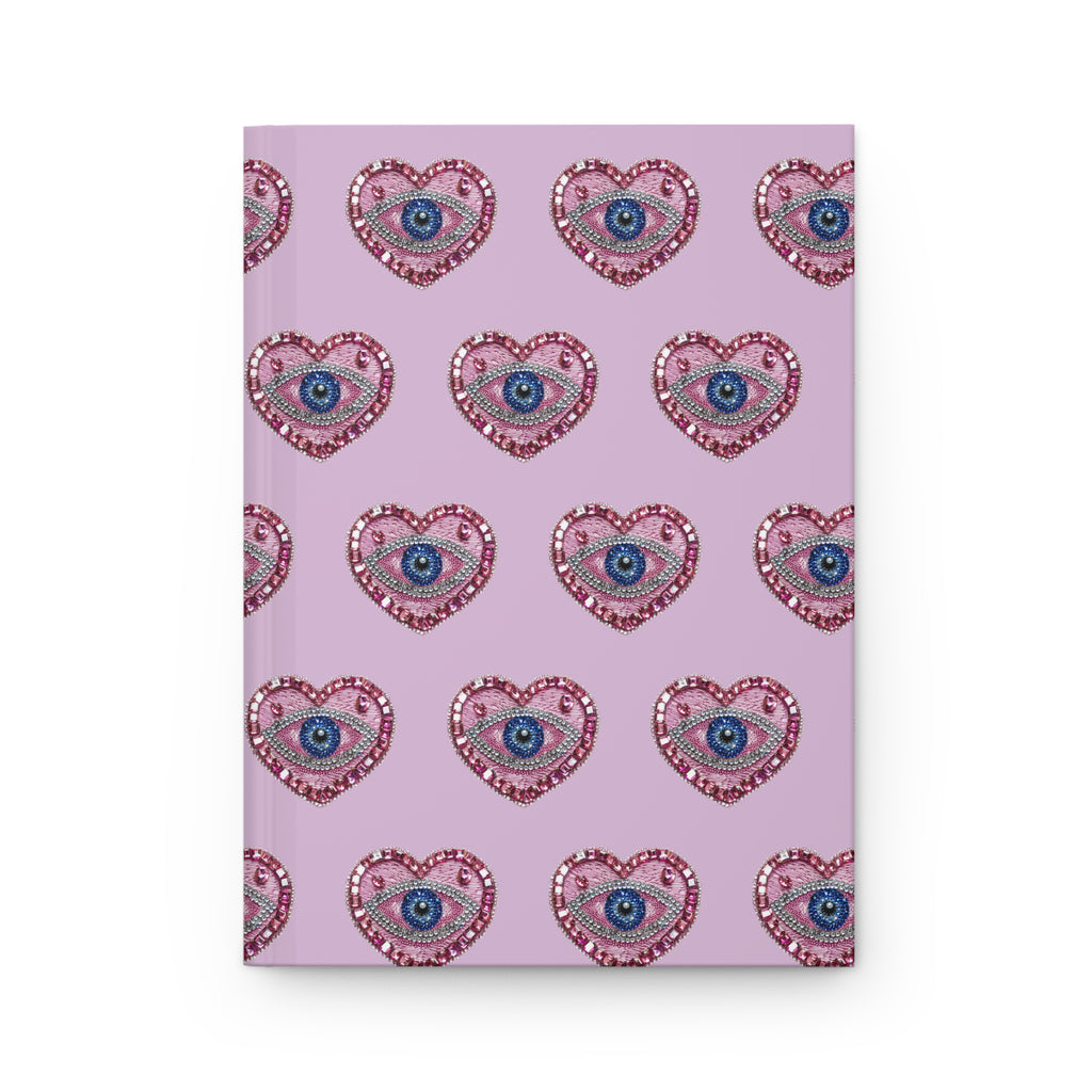 Hardcover Journal — Pink Heart Eye Pattern Notebook, Cute Mystical Writing Diary