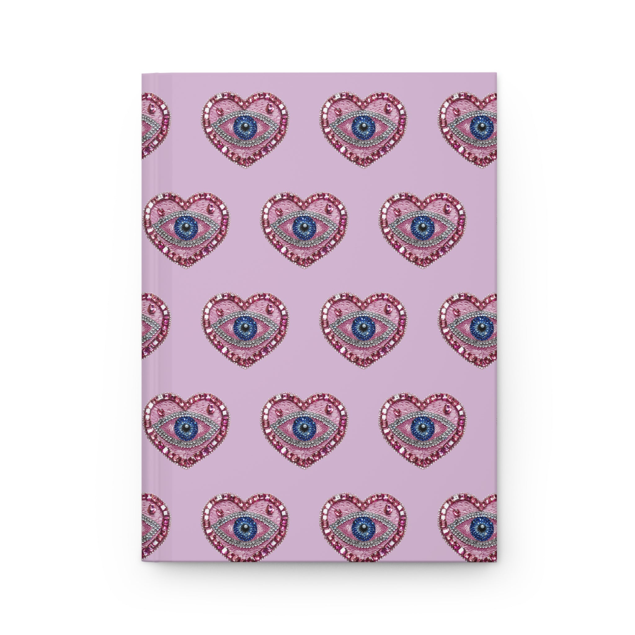 Hardcover Journal — Pink Heart Eye Pattern Notebook, Cute Mystical Writing Diary