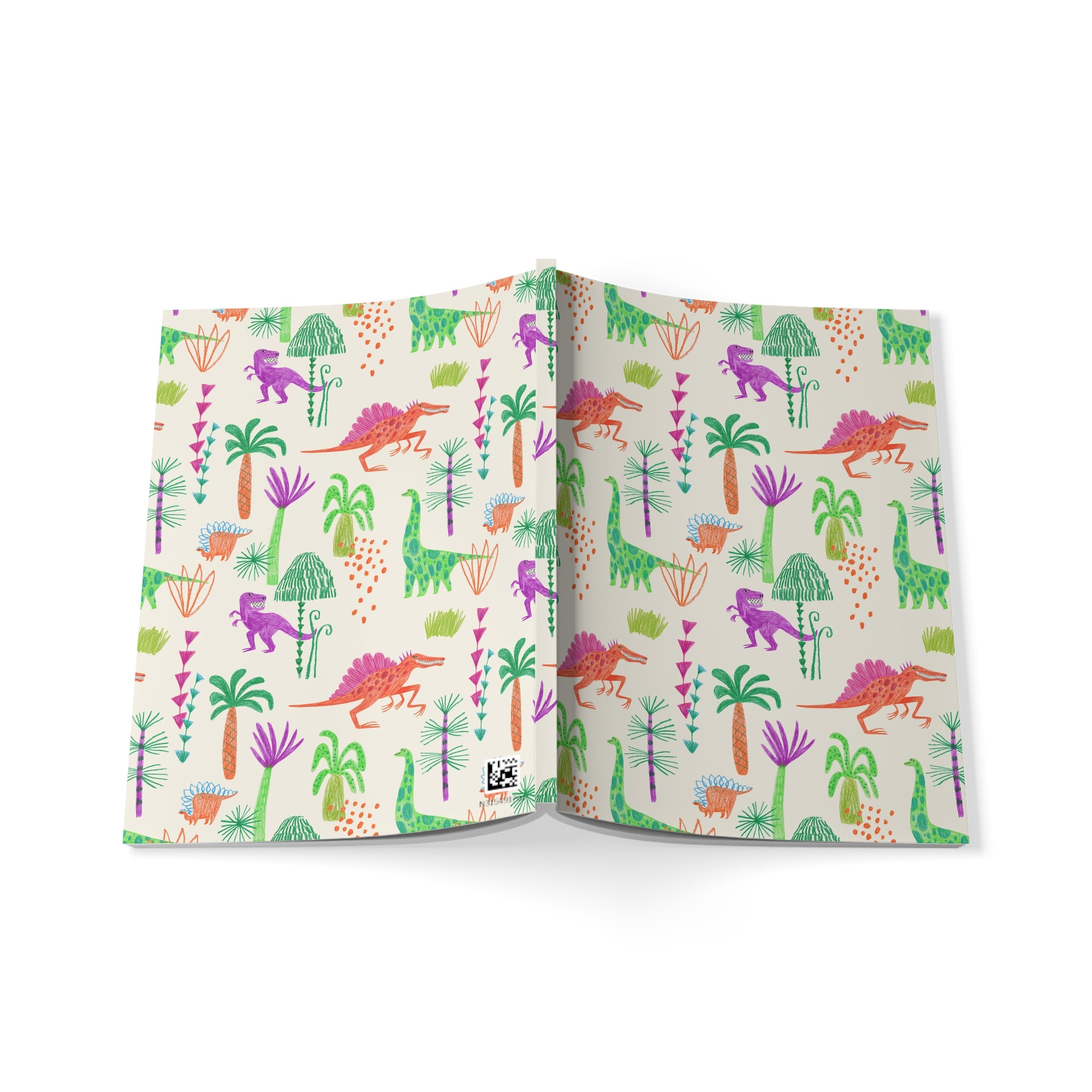 Dinosaur Pattern A5 Softcover Notebook — Colorful Dino Jungle Journal