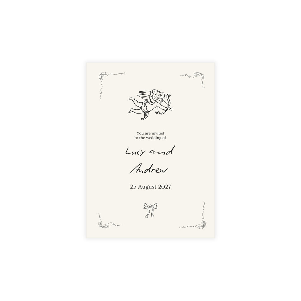 Vintage Cherub Wedding Invitation Card – Two-Sided Ceremony & Reception Template