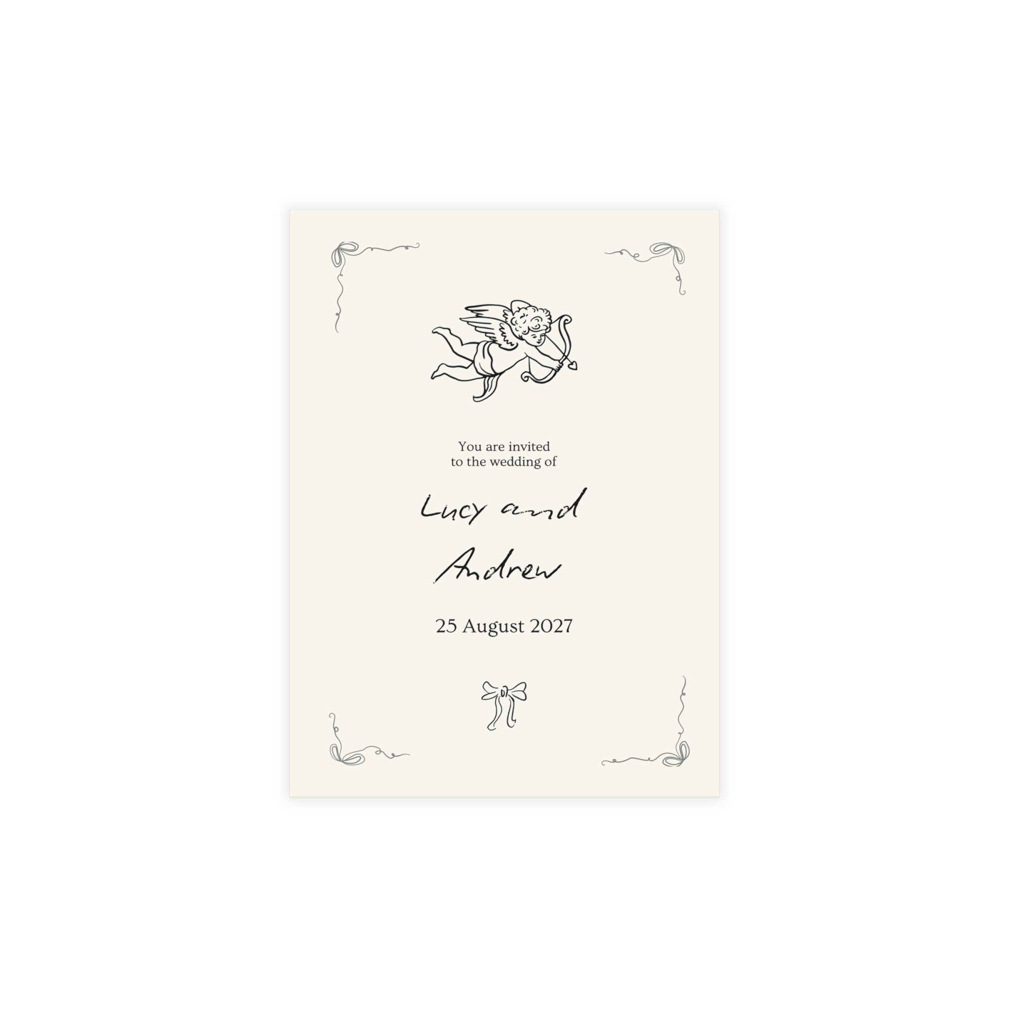 Vintage Cherub Wedding Invitation Card – Two-Sided Ceremony & Reception Template
