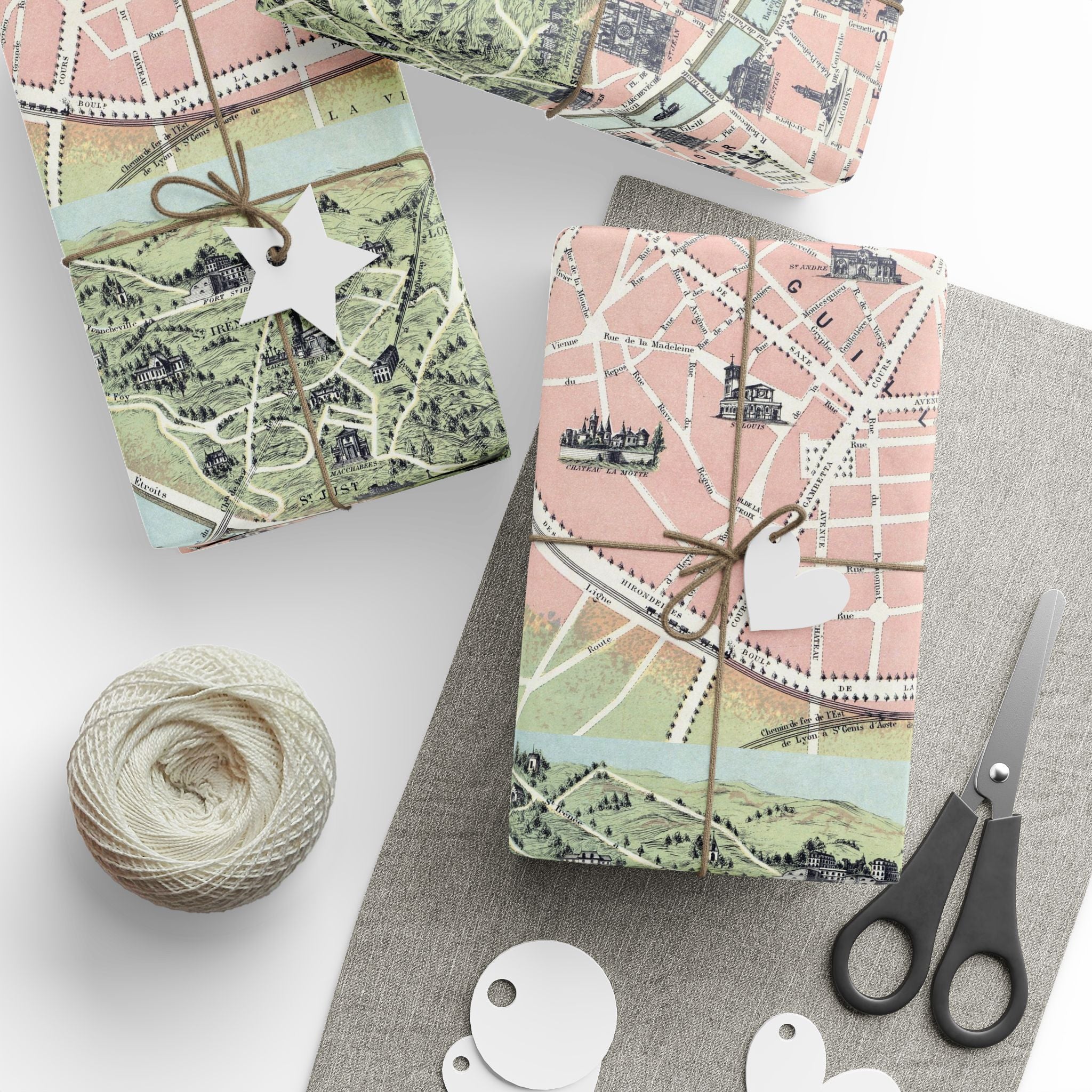 Wrapping Paper, Lyon City Map Gift Wrap, Vintage French Cartography Design