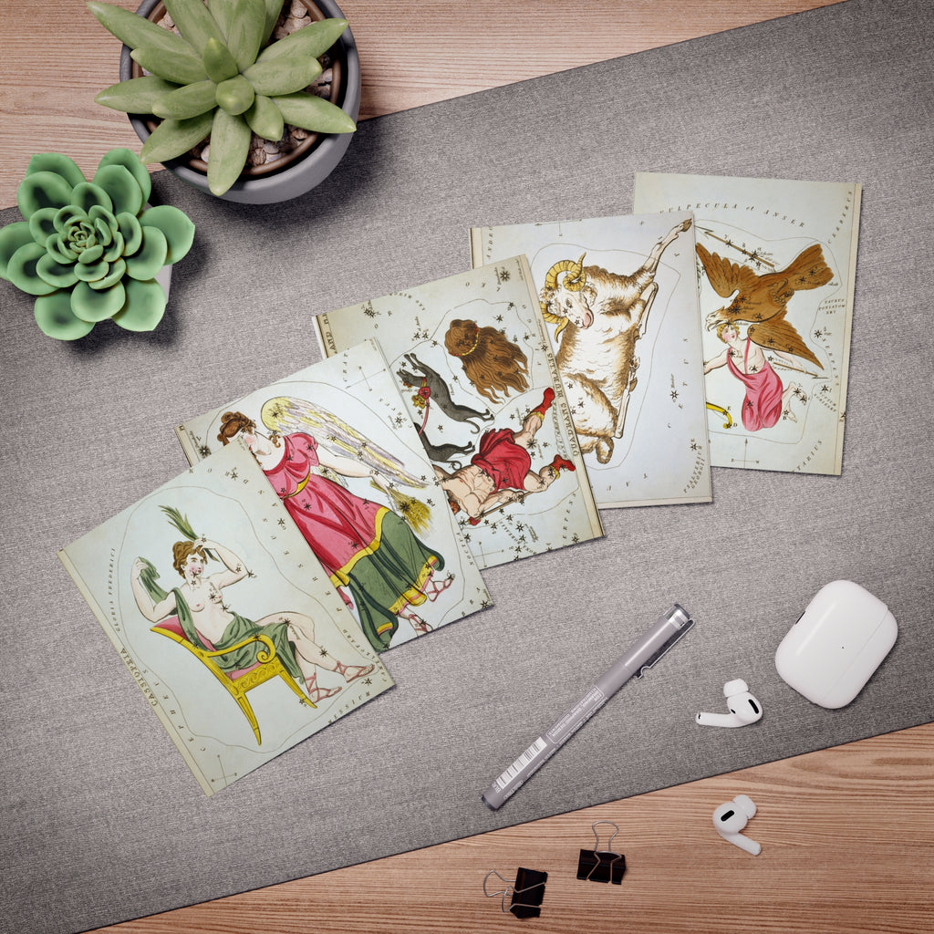 Greeting Cards Set, Vintage Astrology Constellation Cards (5-Pack), Zodiac Art