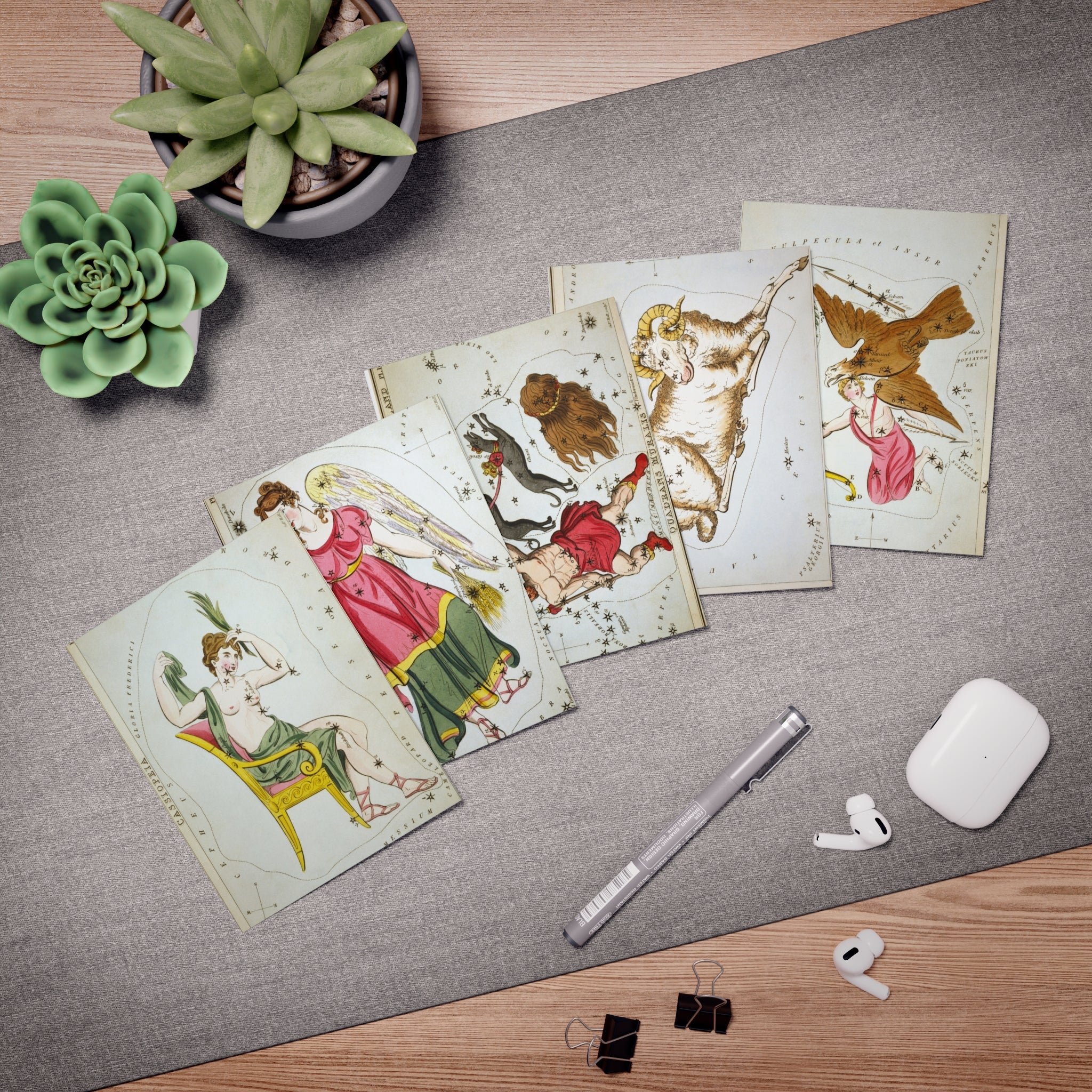 Greeting Cards Set, Vintage Astrology Constellation Cards (5-Pack), Zodiac Art