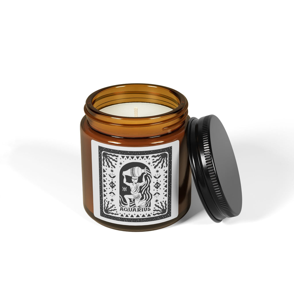 Aquarius Zodiac Scented Soy Candle — Amber Jar
