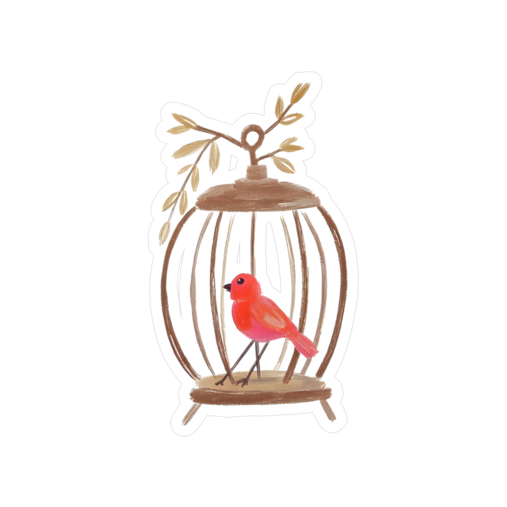 Bird Sticker | Redbird Birdcage Vinyl Decal