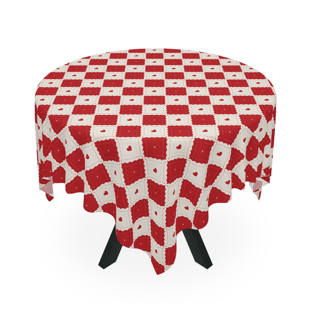 Red Diamond Check Tablecloth — Retro Picnic Plaid Table Cover