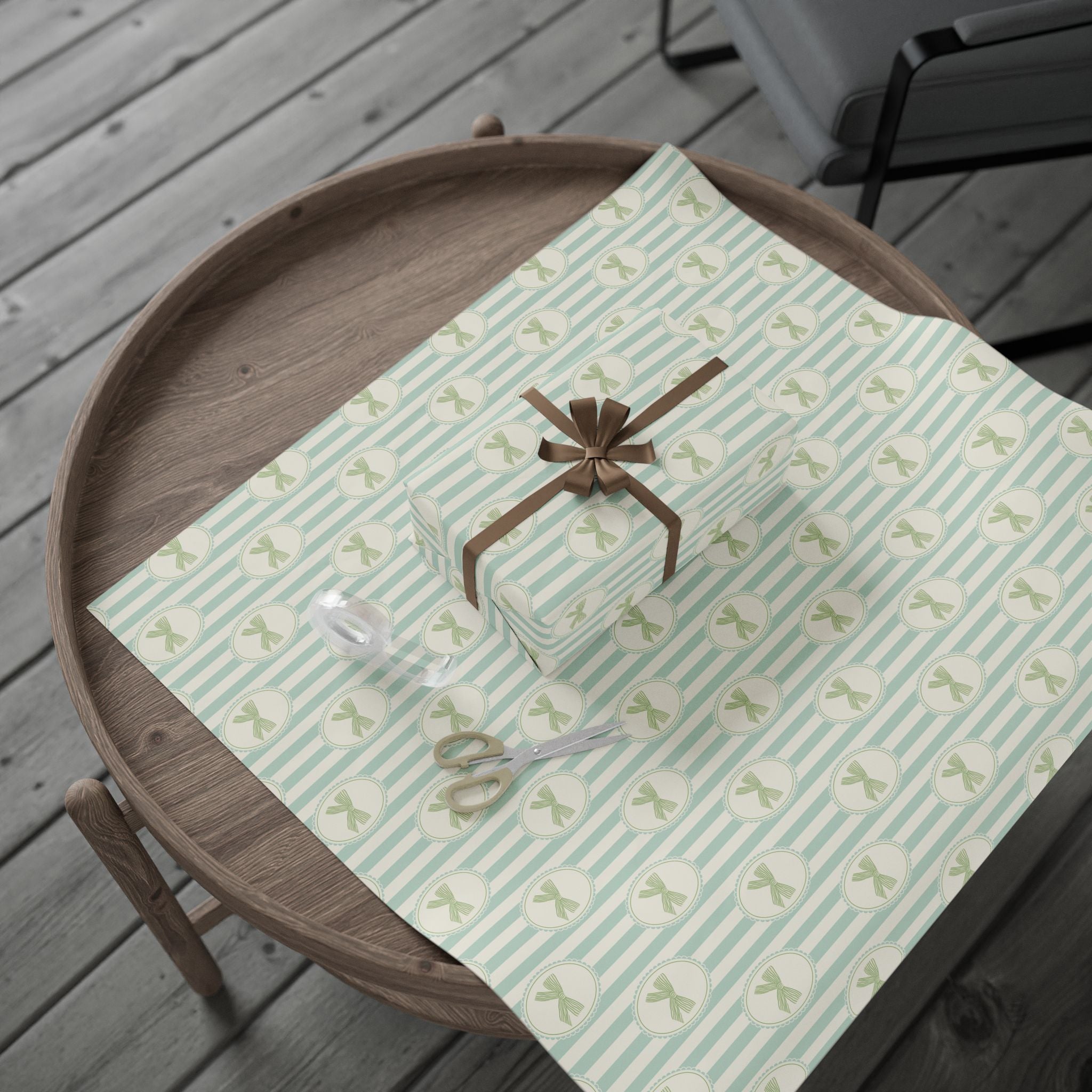 Bow Wrapping Paper | Pastel Green Stripe Gift Wrap