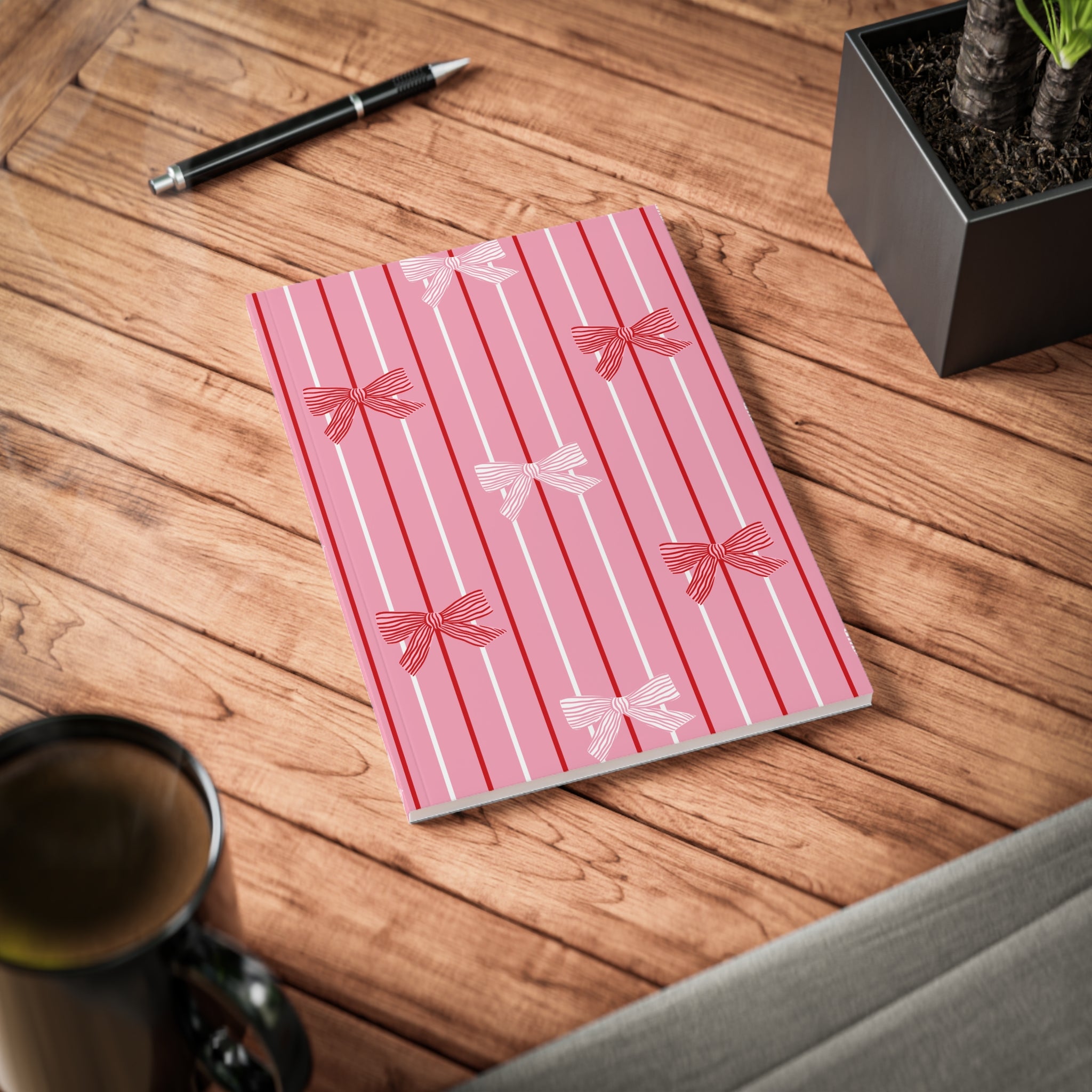 Bow Stripe Notebook A5 | Pink Softcover Journal
