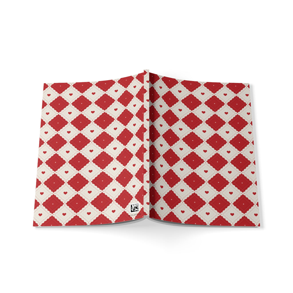 Heart Pattern Notebook A5 | Red Diamond Journal