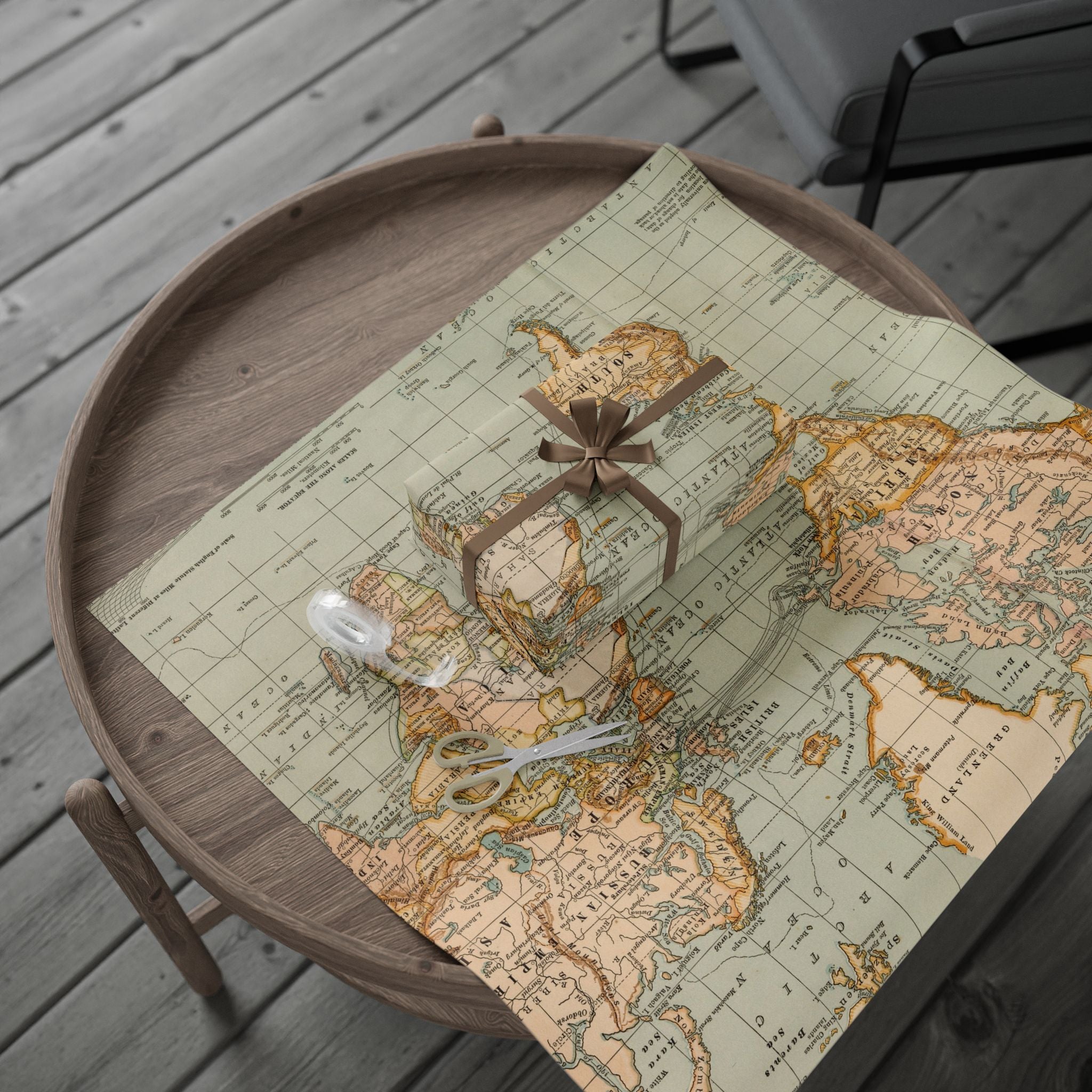 Wrapping Paper Roll, World Map Vintage Gift Wrap, Antique Travel Map Design