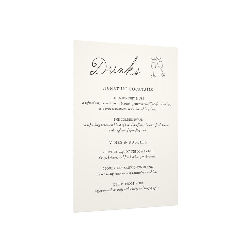 Drinks Menu Foam Board — Elegant Signature Cocktails Sign