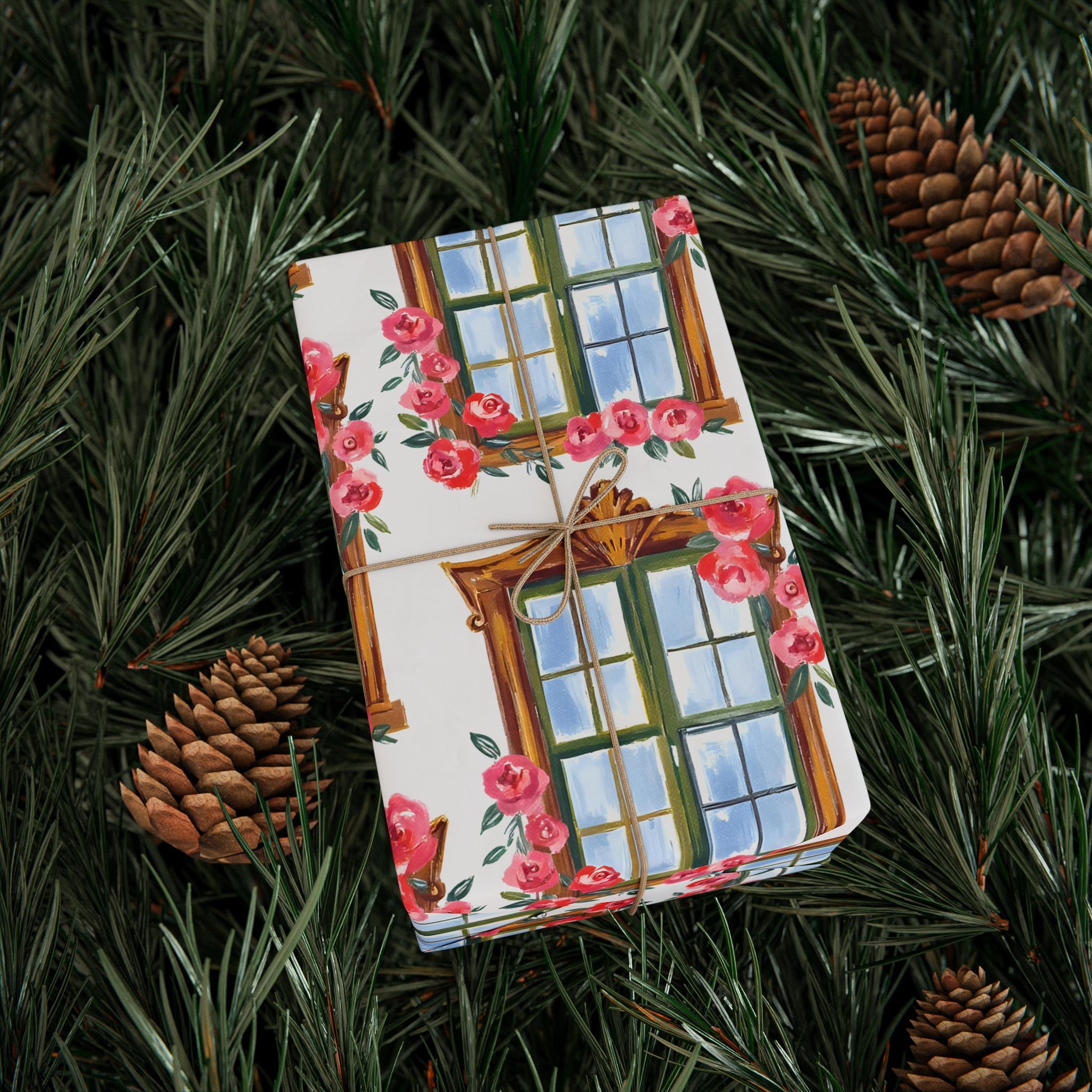 Floral Window Wrapping Paper – Vintage Rose Garland Gift Wrap