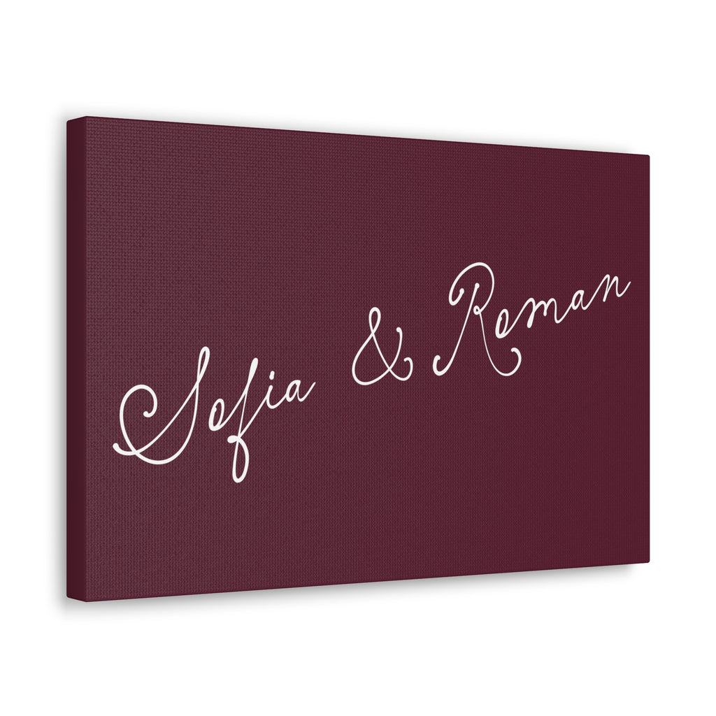 Custom text canvas wedding sign - deep burgundy