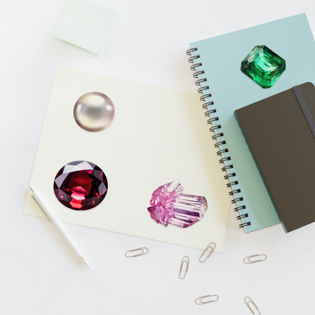 Gemstone Sticker Sheets — Pearl, Emerald, Ruby & Crystal Decorative Stickers