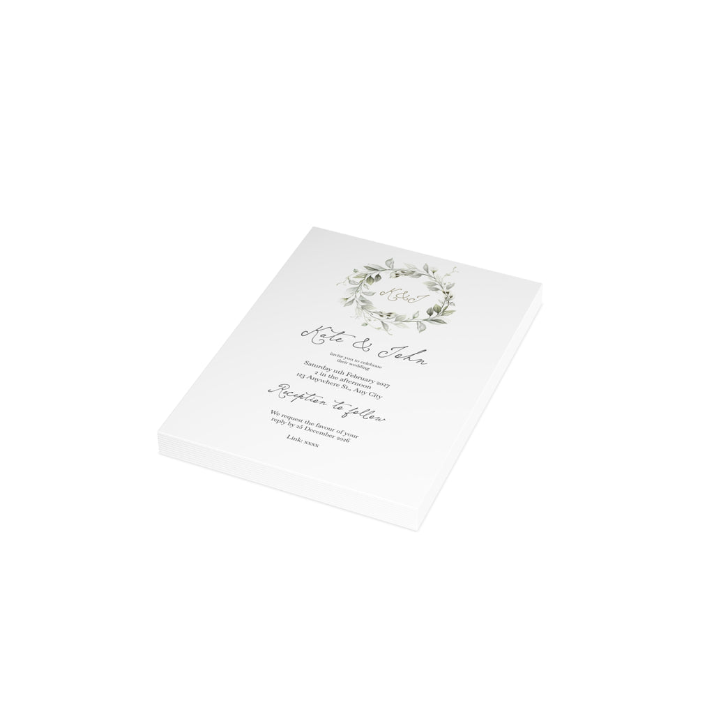 Muted Greenery Wedding Invitation | Customizable Photo Back Flat Card Pack (10, 30, 50 Count)
