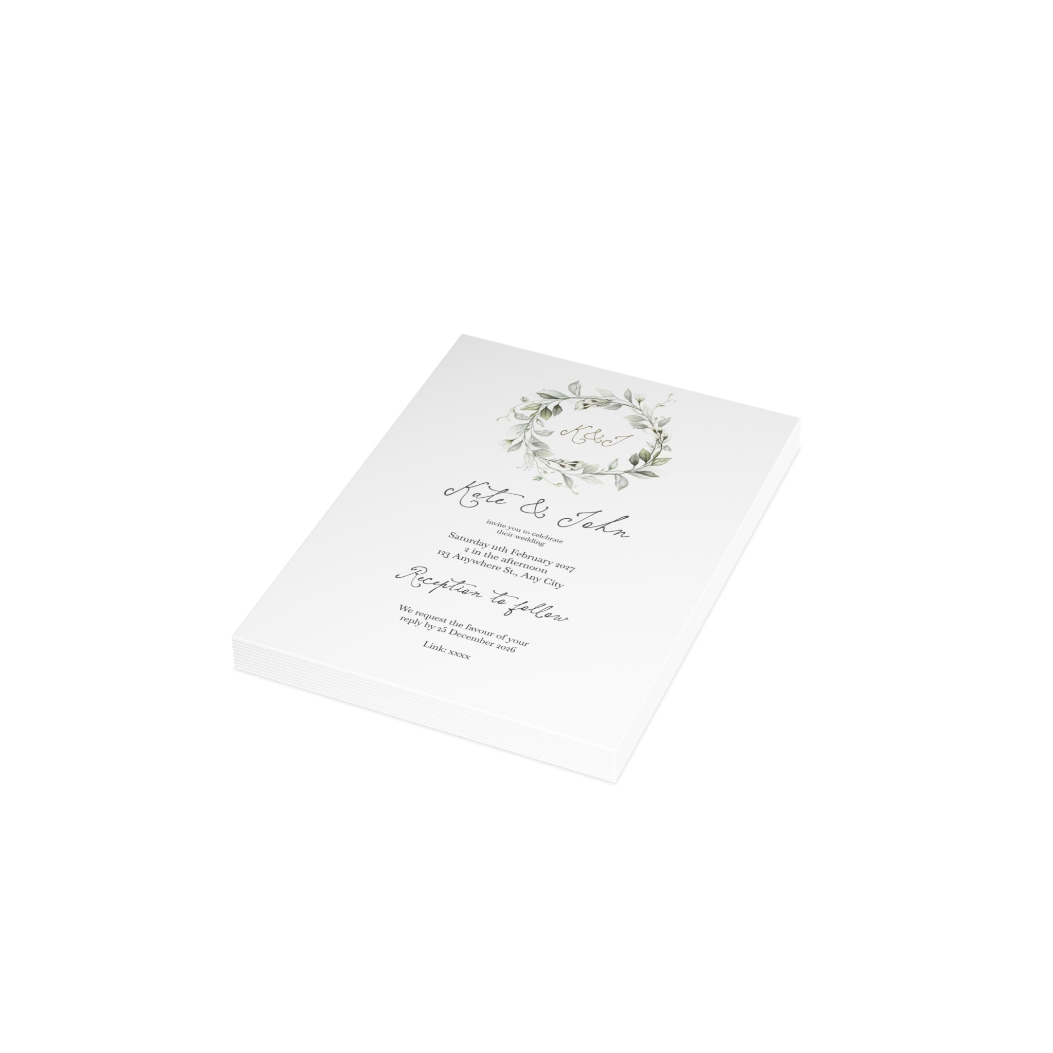 Muted Greenery Wedding Invitation | Customizable Photo Back Flat Card Pack (10, 30, 50 Count)