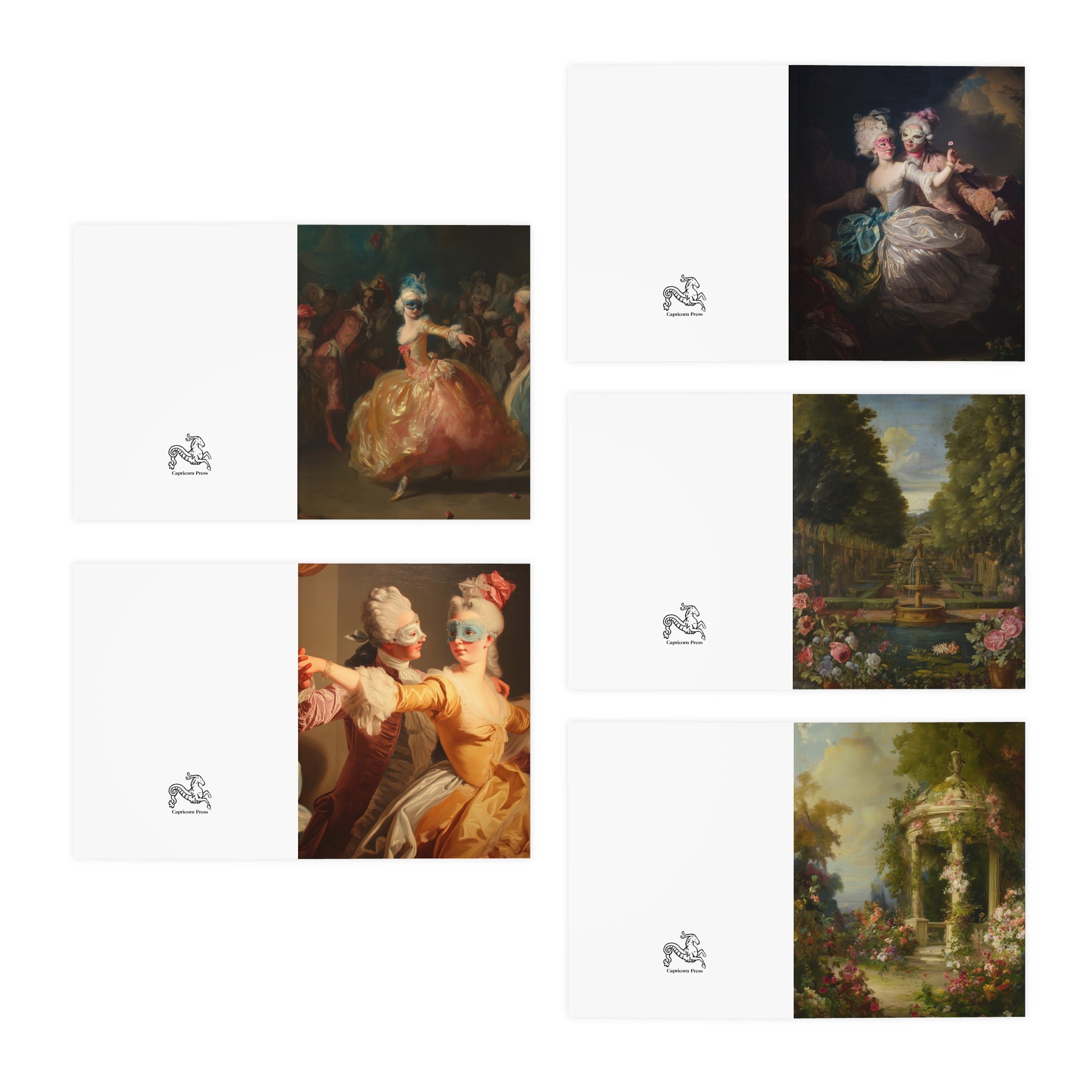 Vintage Rococo Art Greeting Cards — 5-Pack Assorted Note Cards