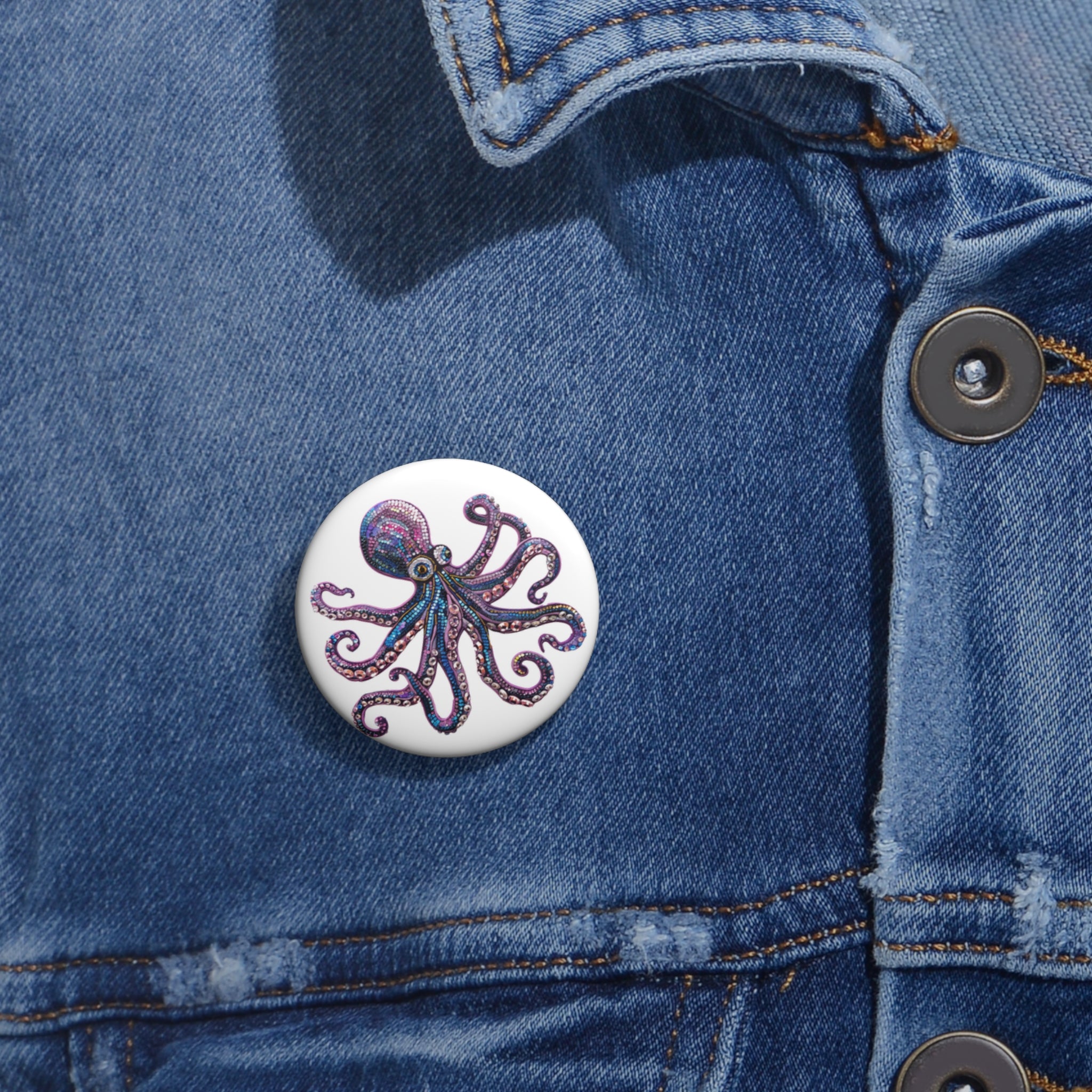 Octopus Art Button Pin — Colorful Nautical Enamel-Style Badge