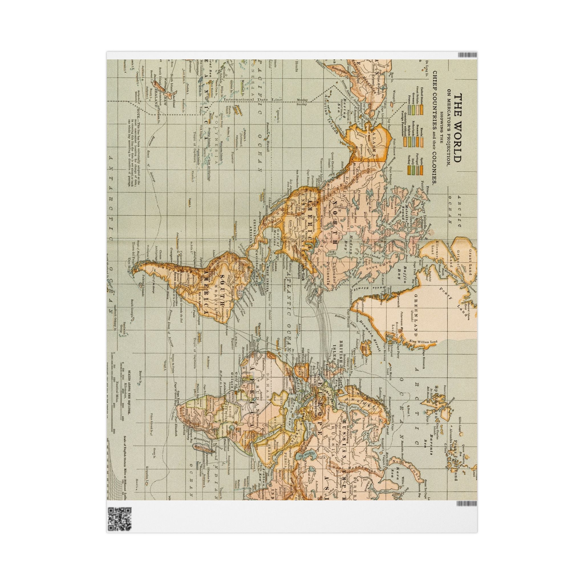 Wrapping Paper Roll, World Map Vintage Gift Wrap, Antique Travel Map Design