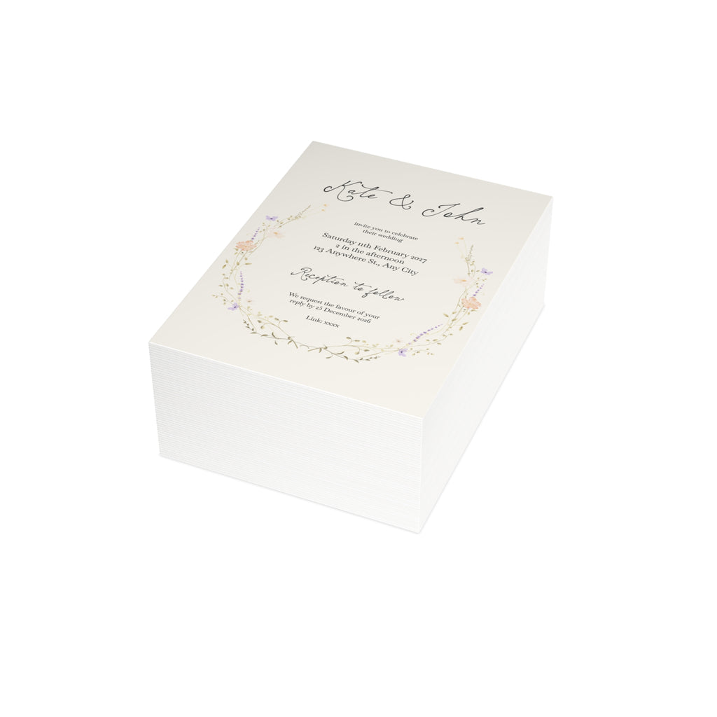 Customizable Romantic Botanical Wedding Invitation Pack (10, 30, or 50 Count) - Envelopes included