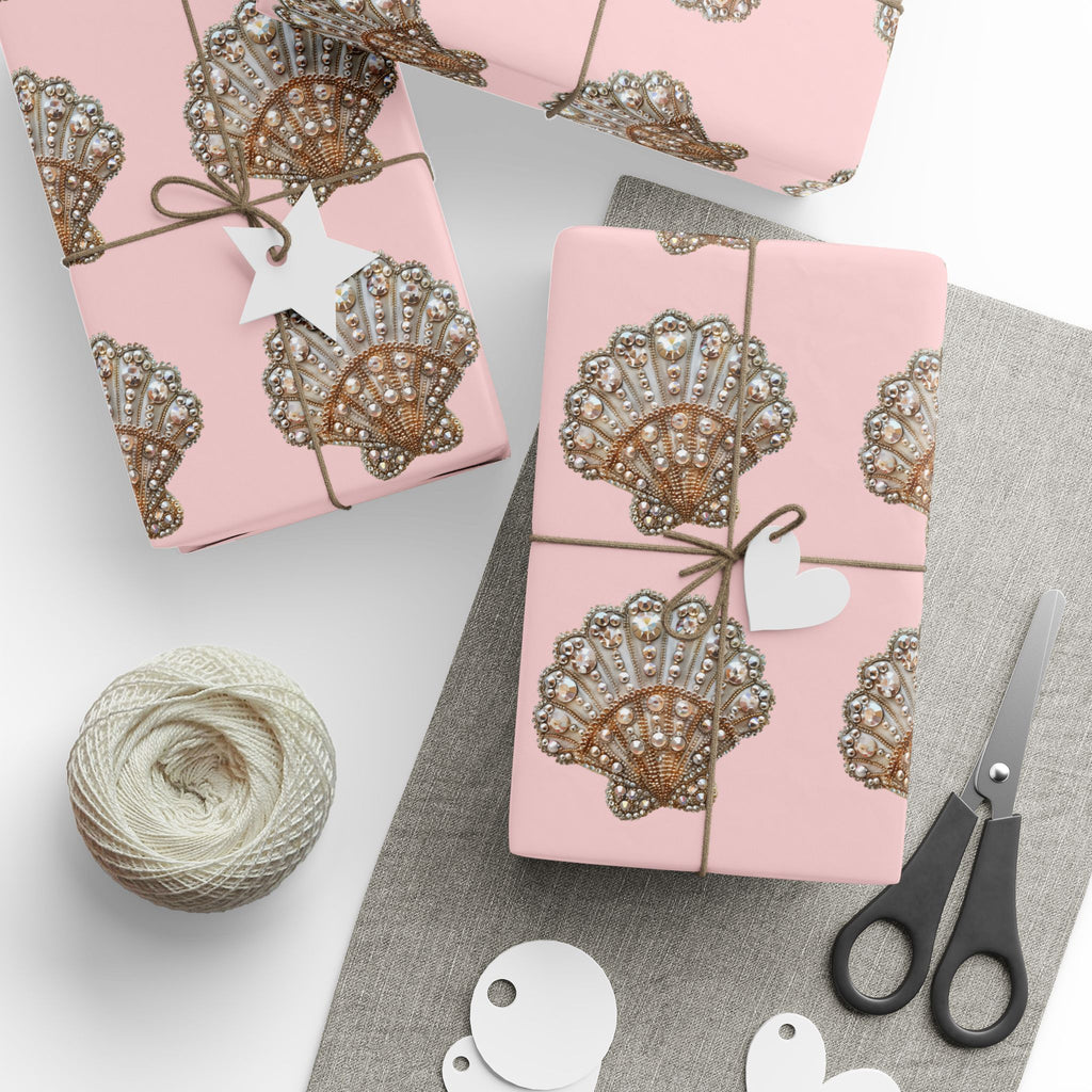 Shell Pattern Wrapping Paper — Pink Seashell Gift Wrap for Beach, Bridal & Baby Shower