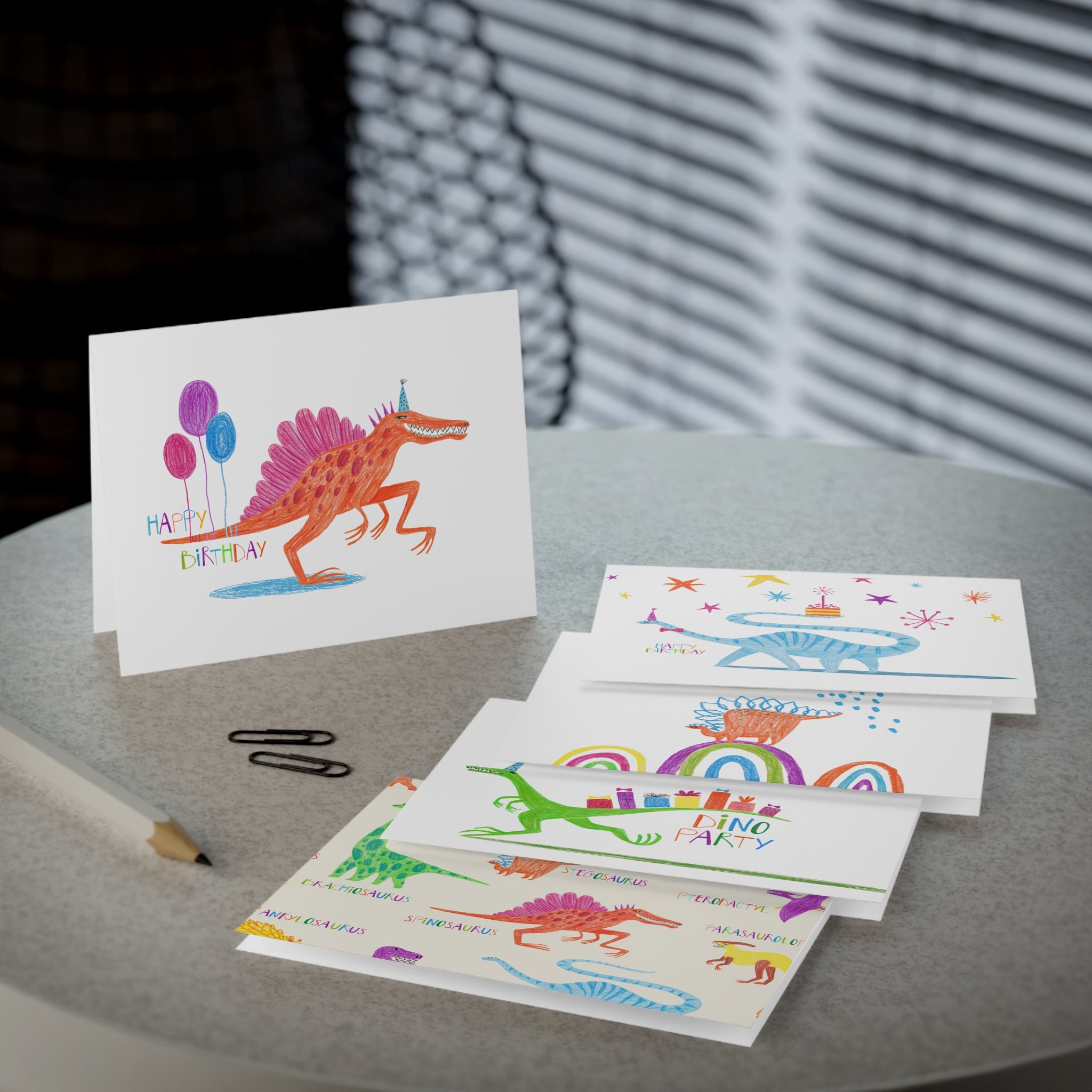 Dinosaur Birthday Greeting Cards Set — 5-Pack Colorful Dino Party Cards