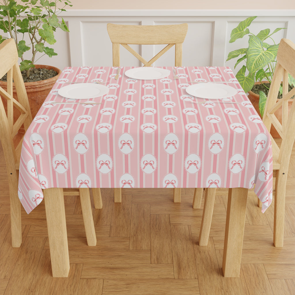 Pink Pastel Bow Pattern Tablecloth — Cute Striped Kids Party & Tea Party Decor