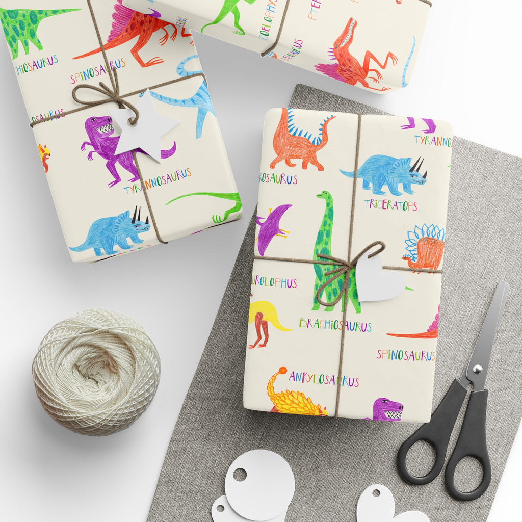 Dinosaur Kids Wrapping Paper — Colorful Rainbow Dino Gift Wrap